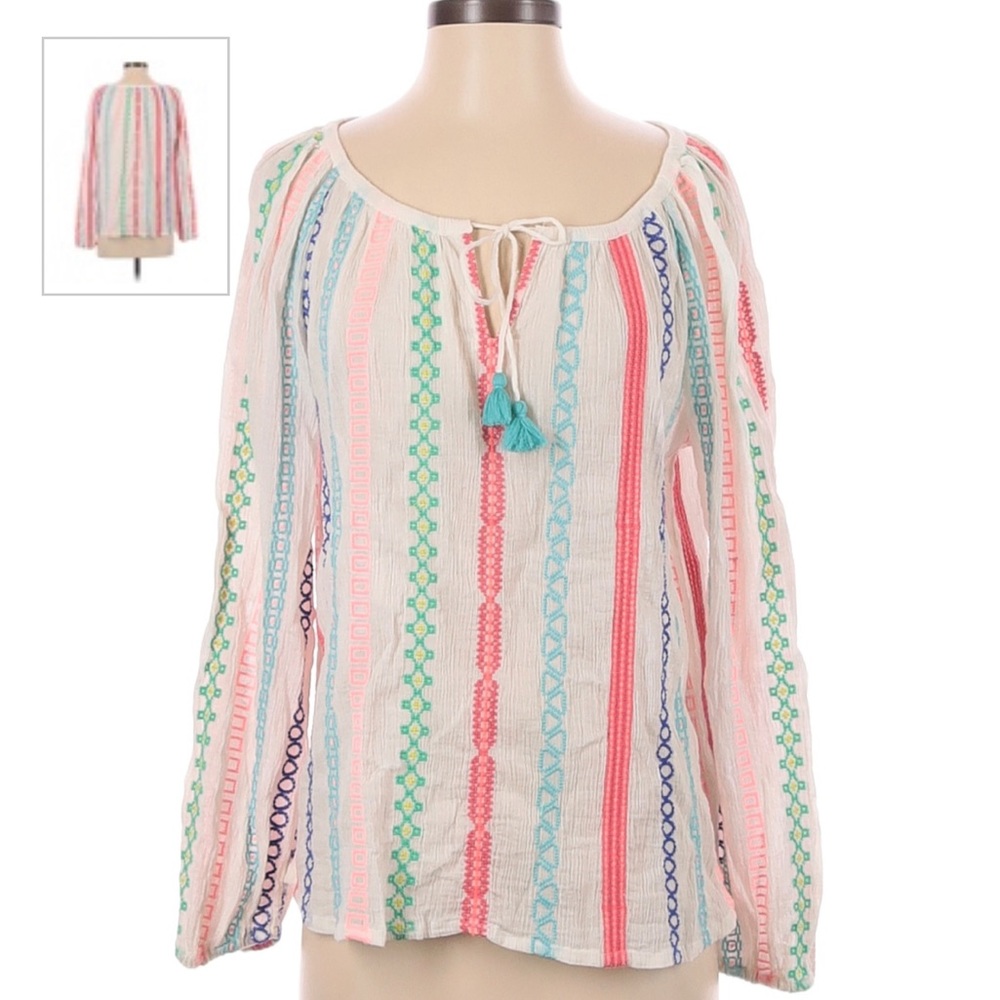 Anthropologie colorful peasant top